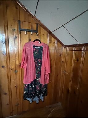 LuLaRoe Floral print dress and sheer over wrap.